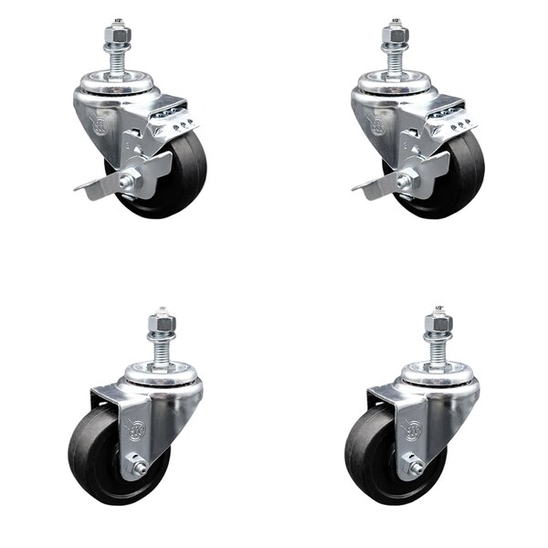 Service Caster 3.5 Inch SS Soft Rubber Wheel Swivel 1/2 Inch Threaded Stem Caster Brake SCC, 2PK SCC-SSTS20S3514-SRS-121315-2-TLB2 - main